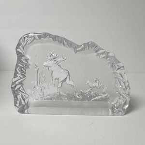 Decorative Clear Glass Buck Deer Dog Hunting Paperweight